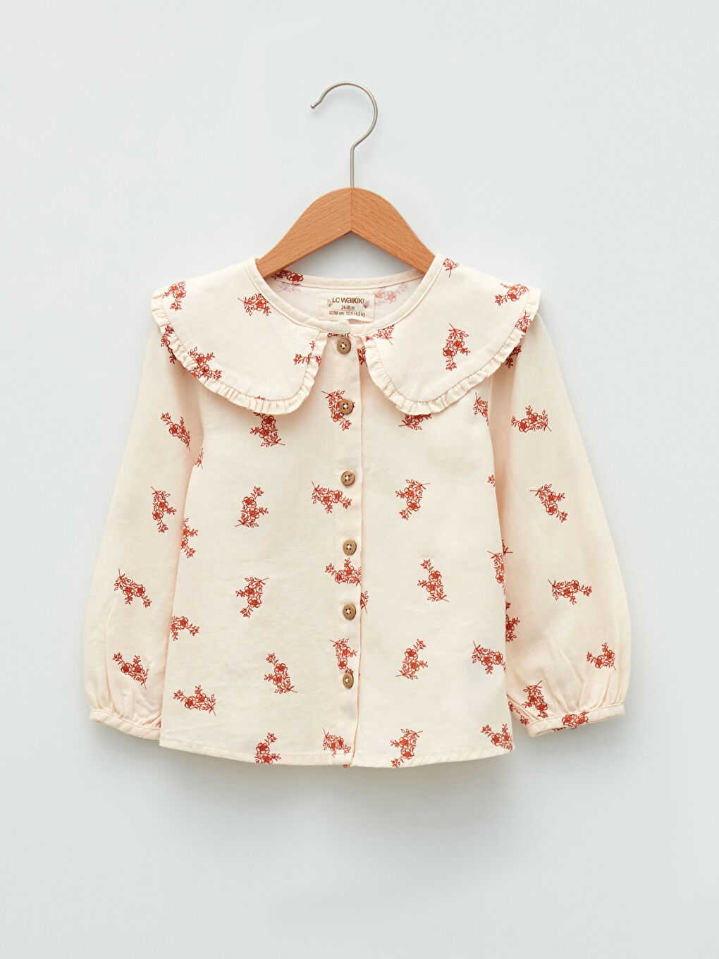 Ekru Bebe Yaka Uzun Kollu Desenli Pamuklu Kız Bebek Bluz-3