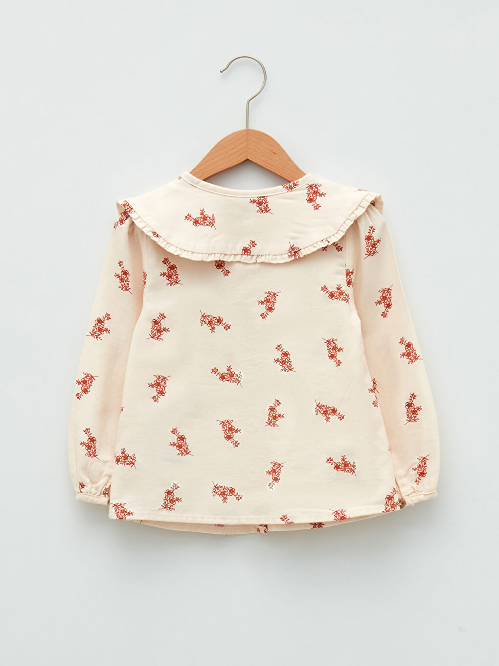 Ekru Bebe Yaka Uzun Kollu Desenli Pamuklu Kız Bebek Bluz-4