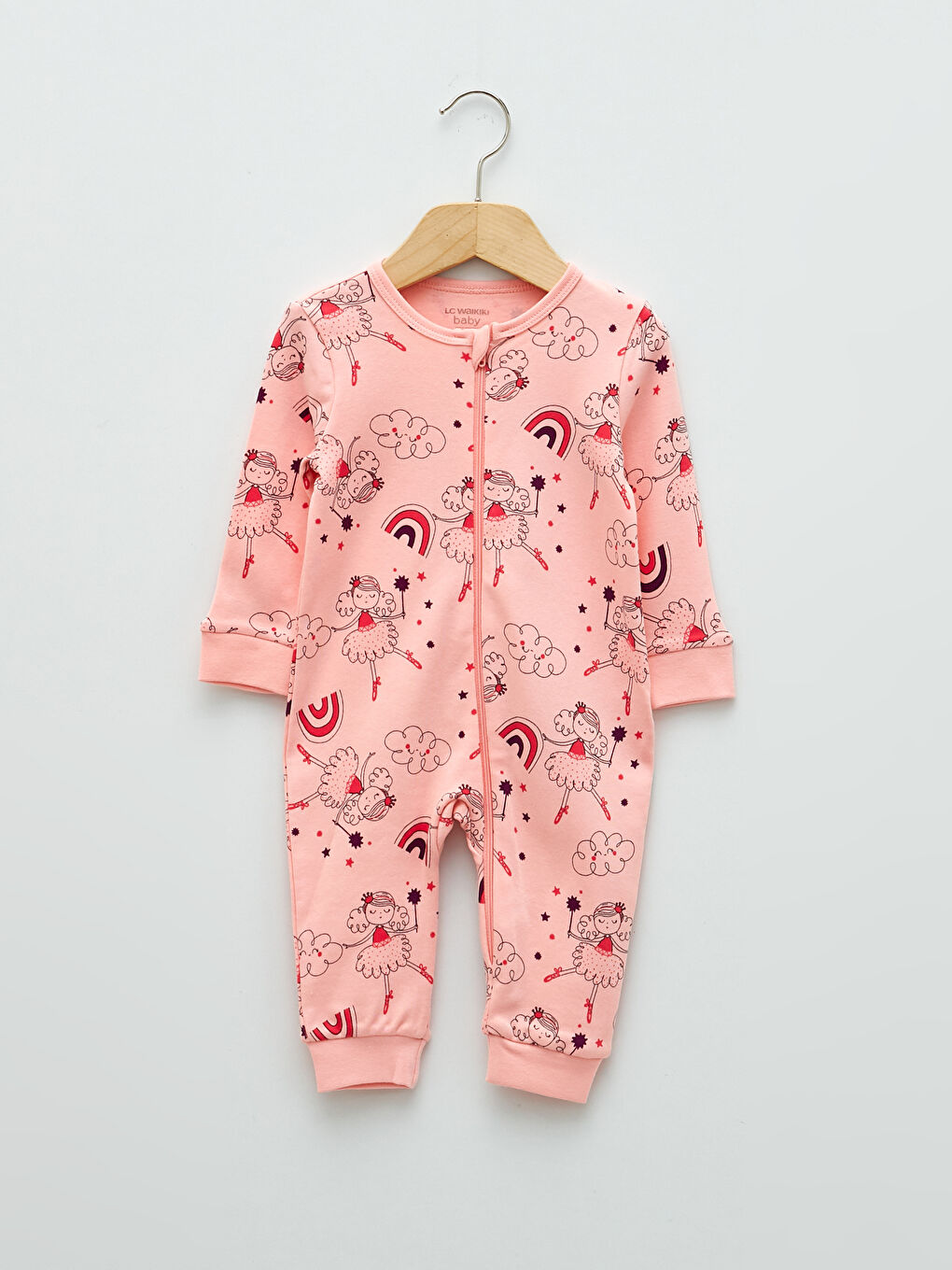 Crew Neck Long Sleeve Printed Cotton Baby Girl Zipper Jumpsuit 2-Pack-2
