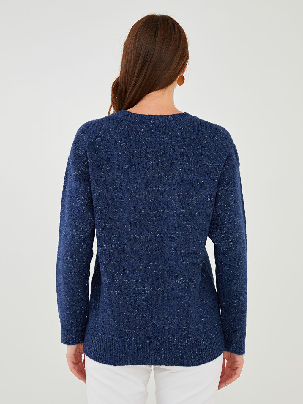 Crew Neck Self Patterned Long Sleeve Women's Knitwear Sweater-4