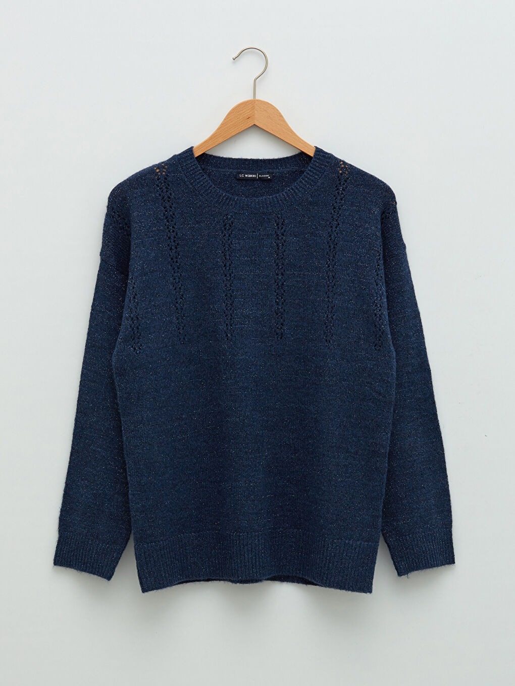 Crew Neck Self Patterned Long Sleeve Women's Knitwear Sweater-5