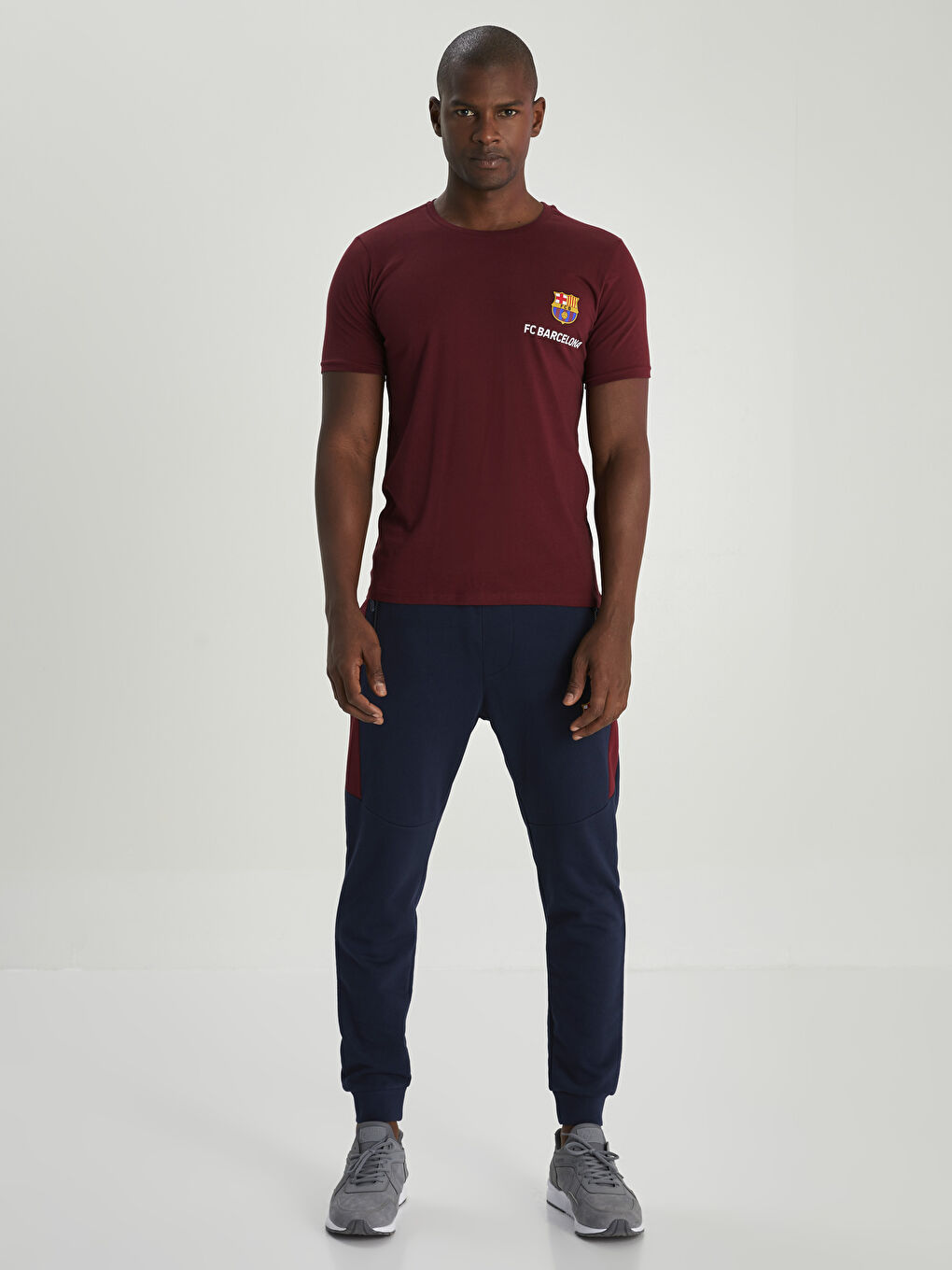 Bordo Bisiklet Yaka Kısa Kollu Barcelona Baskılı Penye Erkek Taraftar Tişört-2