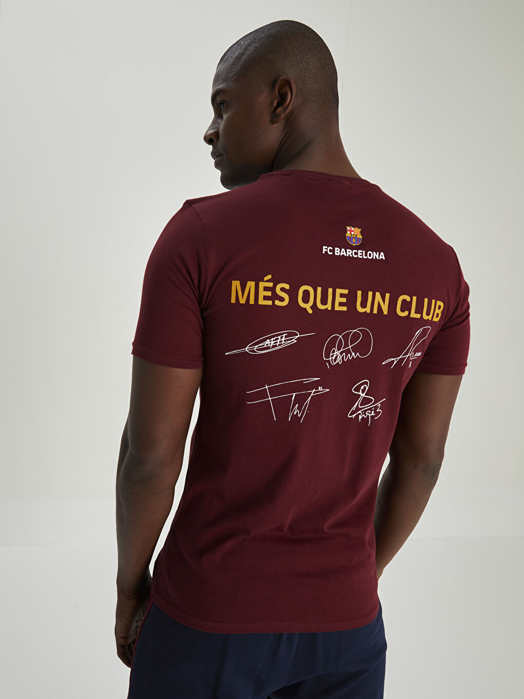 Bordo Bisiklet Yaka Kısa Kollu Barcelona Baskılı Penye Erkek Taraftar Tişört-4