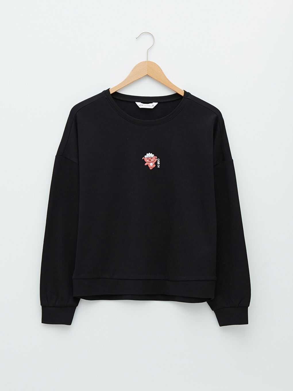 Siyah Bisiklet Yaka Nakışlı Uzun Kollu Kadın Pijama Takımı-6