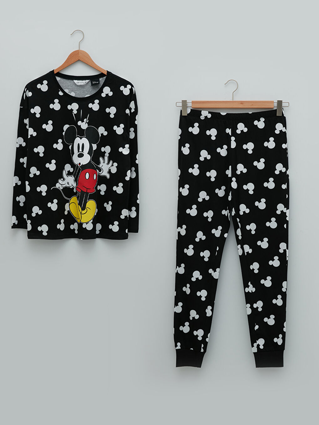 Crew Neck Mickey Mouse Printed Long Sleeve Cotton Women's Pajama Set-5