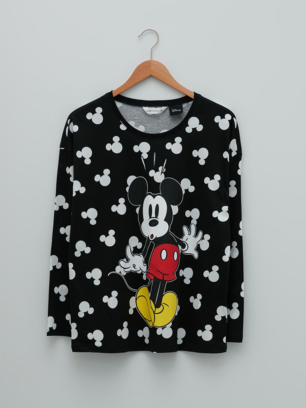 Crew Neck Mickey Mouse Printed Long Sleeve Cotton Women's Pajama Set-6