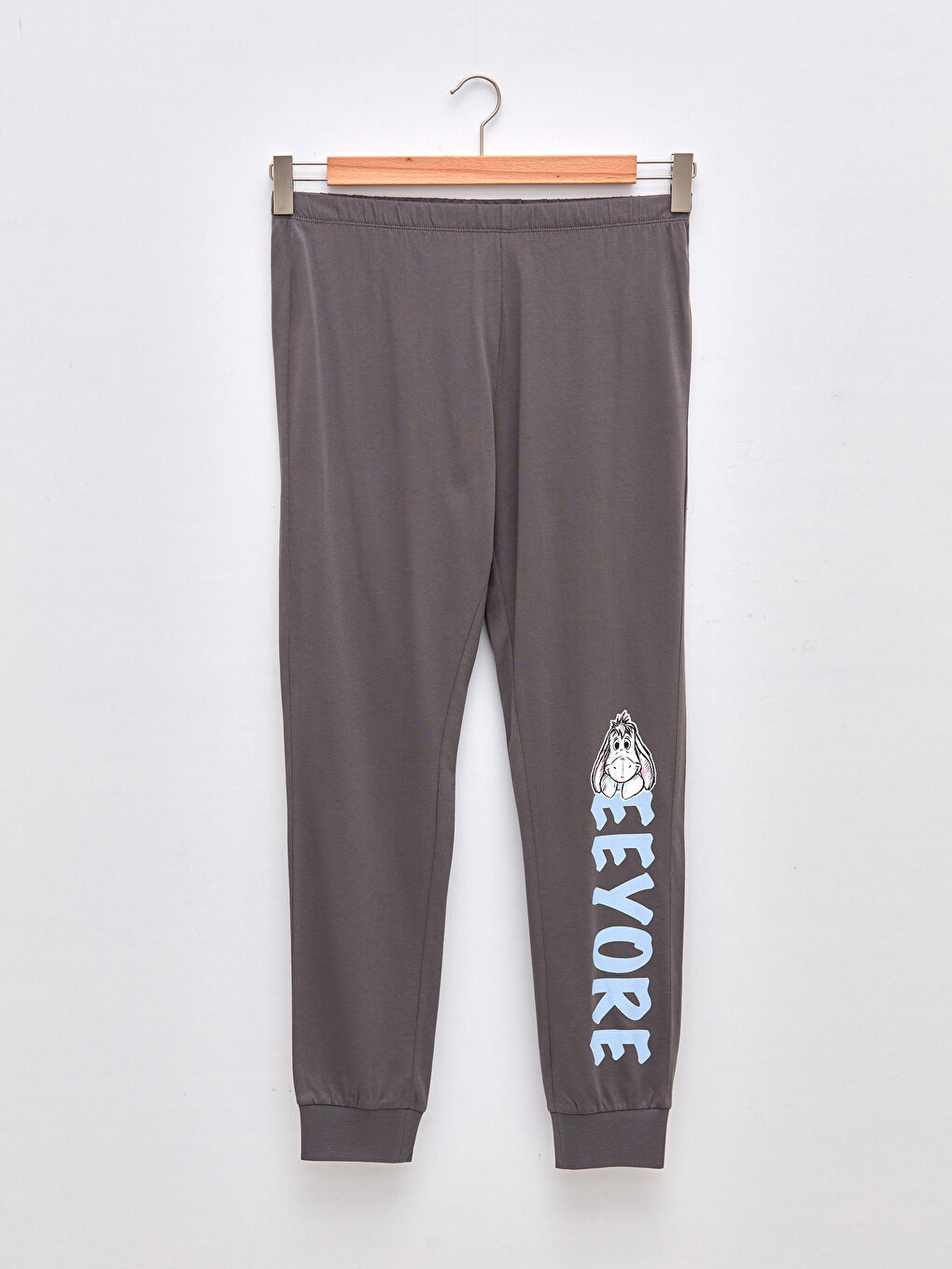 Gri Bisiklet Yaka Winnie the Pooh Baskılı Uzun Kollu Pamuklu Kadın Pijama Takımı-8