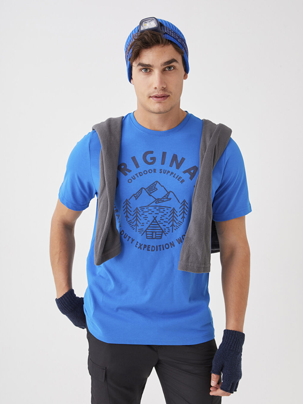 Mavi Bisiklet Yaka Kısa Kollu Baskılı Erkek Tişört