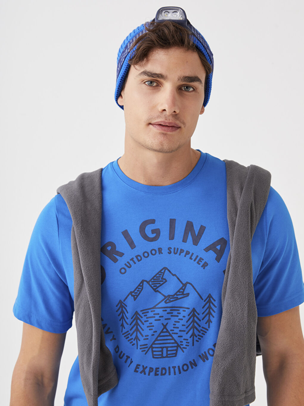 Mavi Bisiklet Yaka Kısa Kollu Baskılı Erkek Tişört-1