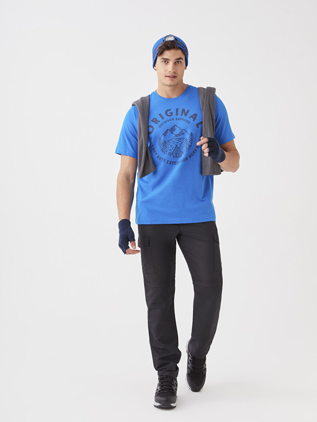 Mavi Bisiklet Yaka Kısa Kollu Baskılı Erkek Tişört-2