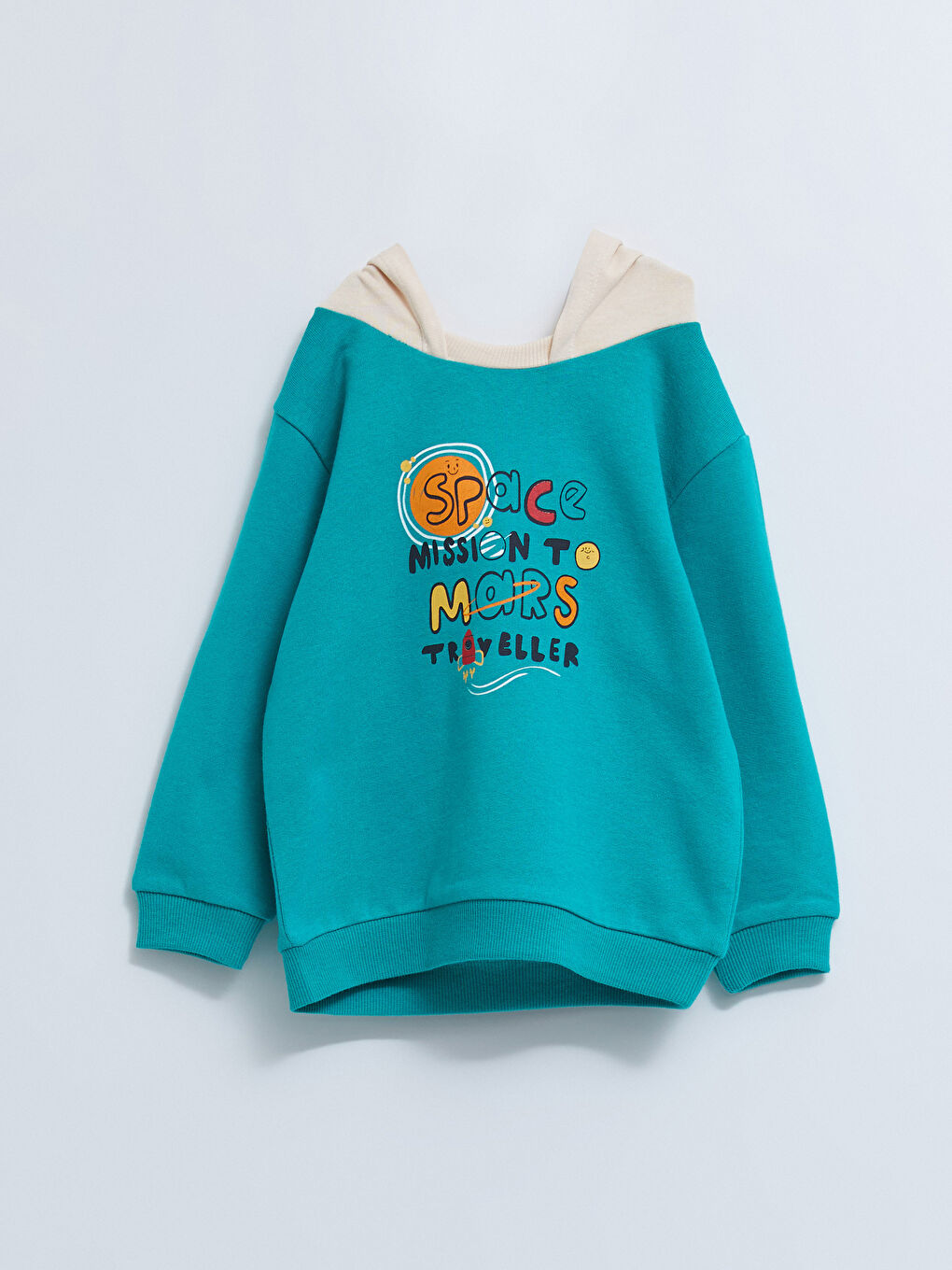 LCW baby Suyeşili Uzun Kollu Baskılı Erkek Bebek Hoodie