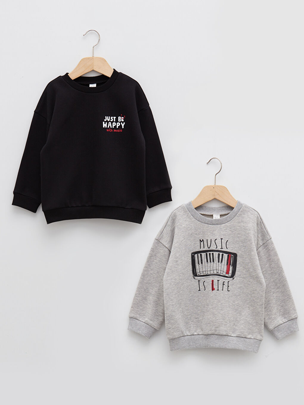 Gri Bisiklet Yaka Uzun Kollu Baskılı Erkek Bebek Sweatshirt 2'li