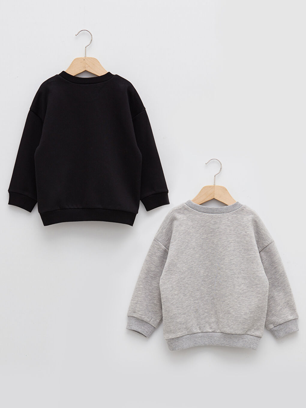 Gri Bisiklet Yaka Uzun Kollu Baskılı Erkek Bebek Sweatshirt 2'li-1