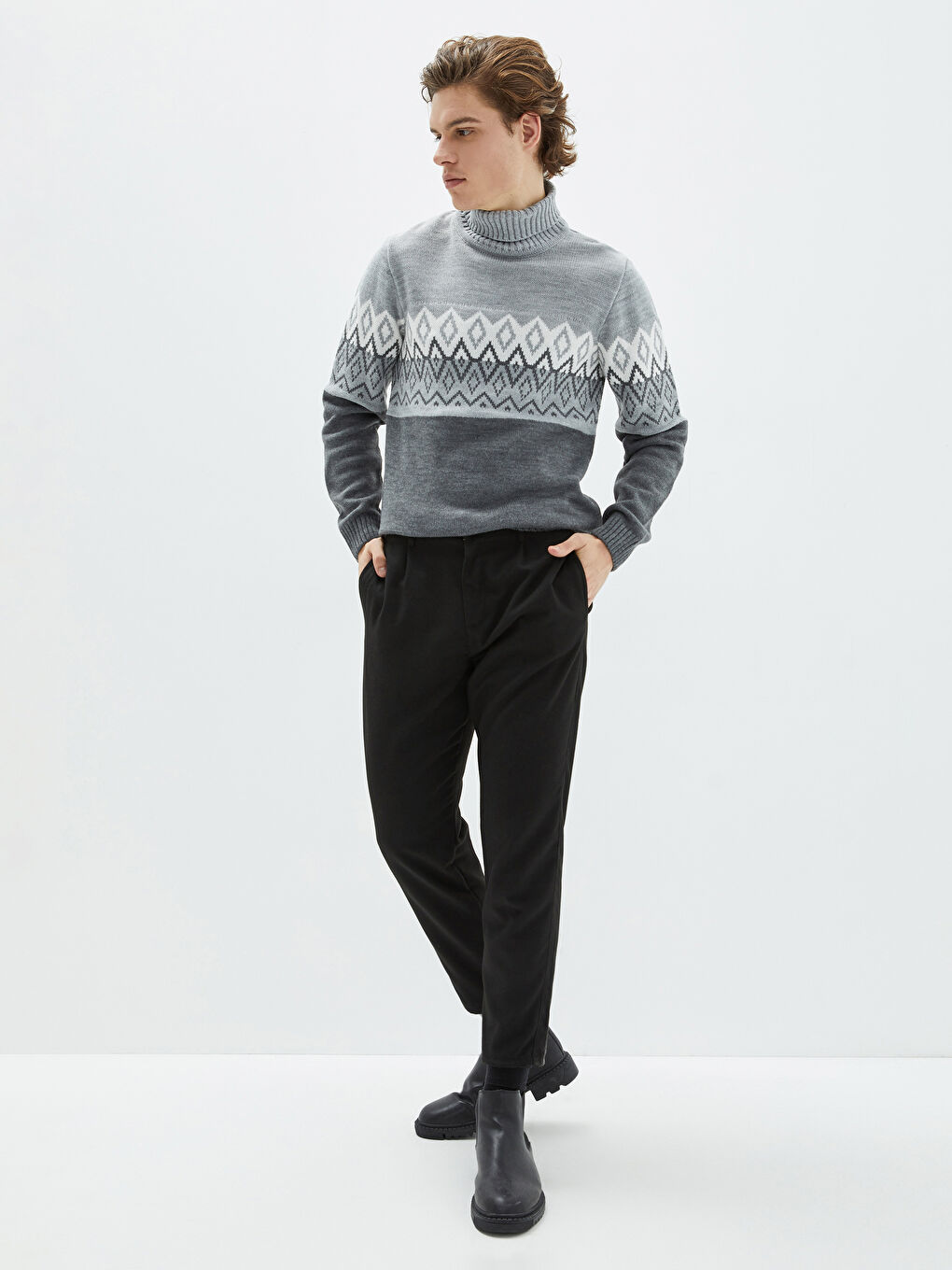 Turtleneck Long Sleeve Patterned Men's Knitwear Sweater-2