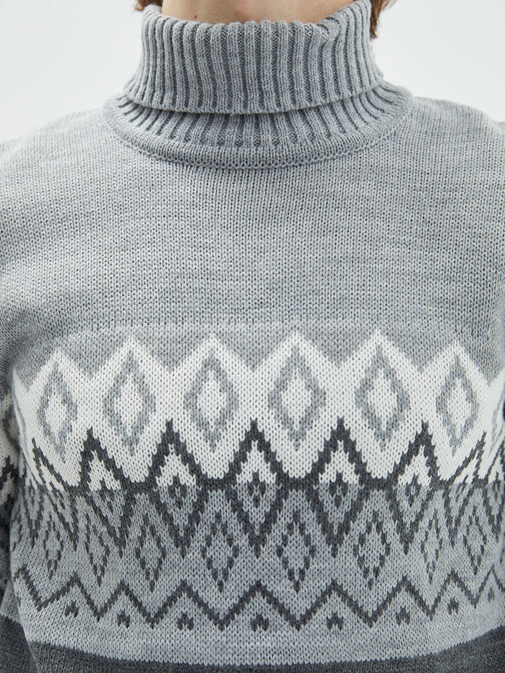 Turtleneck Long Sleeve Patterned Men's Knitwear Sweater-3