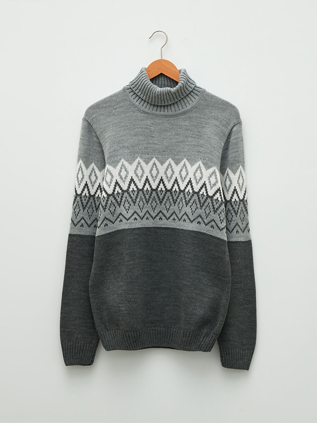 Turtleneck Long Sleeve Patterned Men's Knitwear Sweater-5