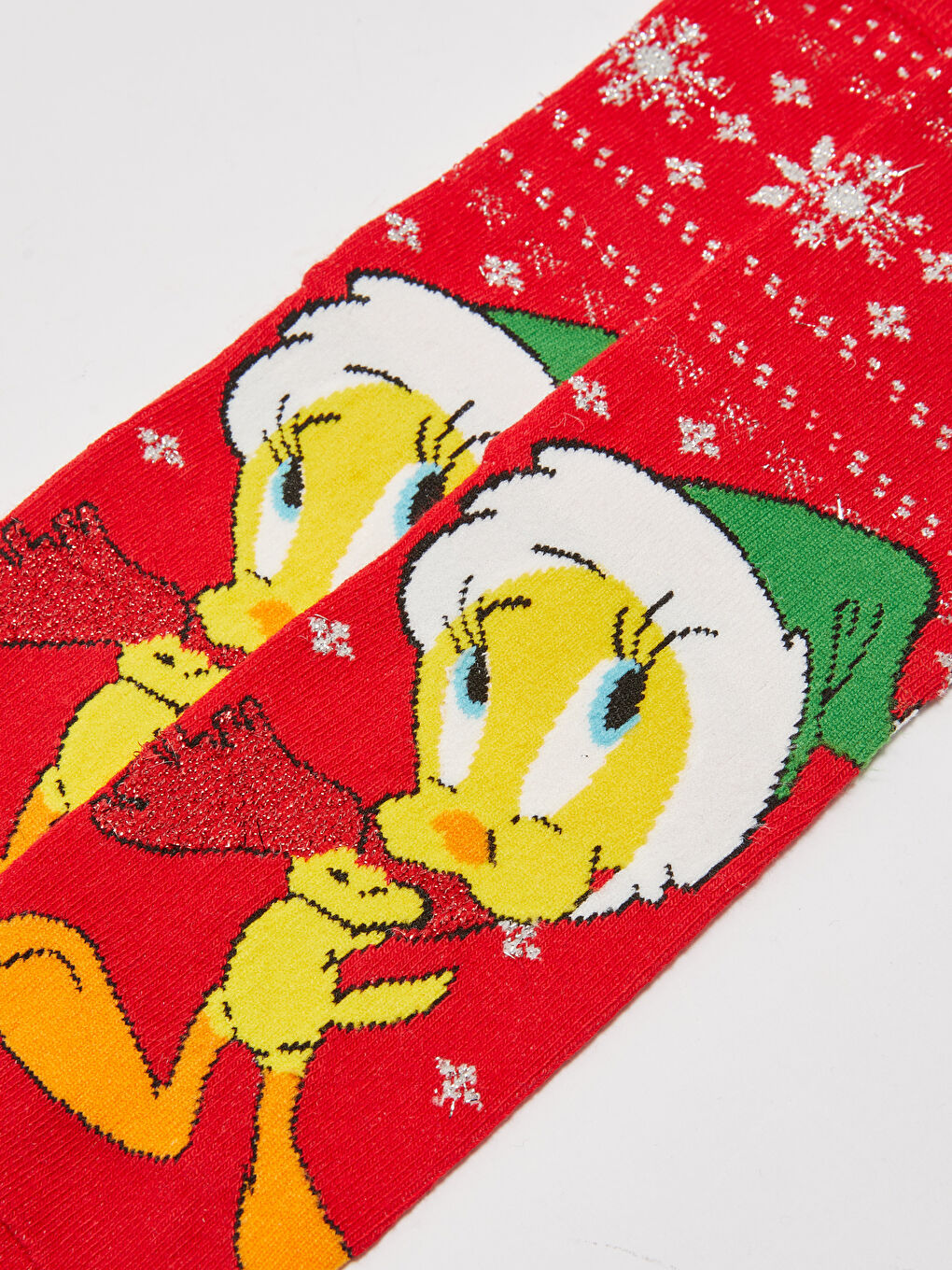 Kırmızı Tweety Baskılı Yılbaşı Temalı Kadın Soket Çorap-3
