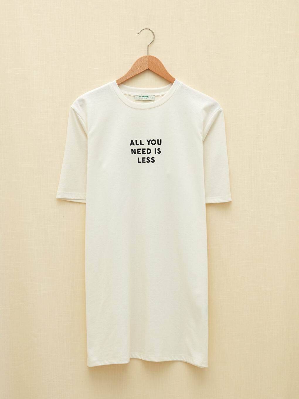 Ekru Bisiklet Yaka Baskılı Kısa Kollu Kadın Tunik-4