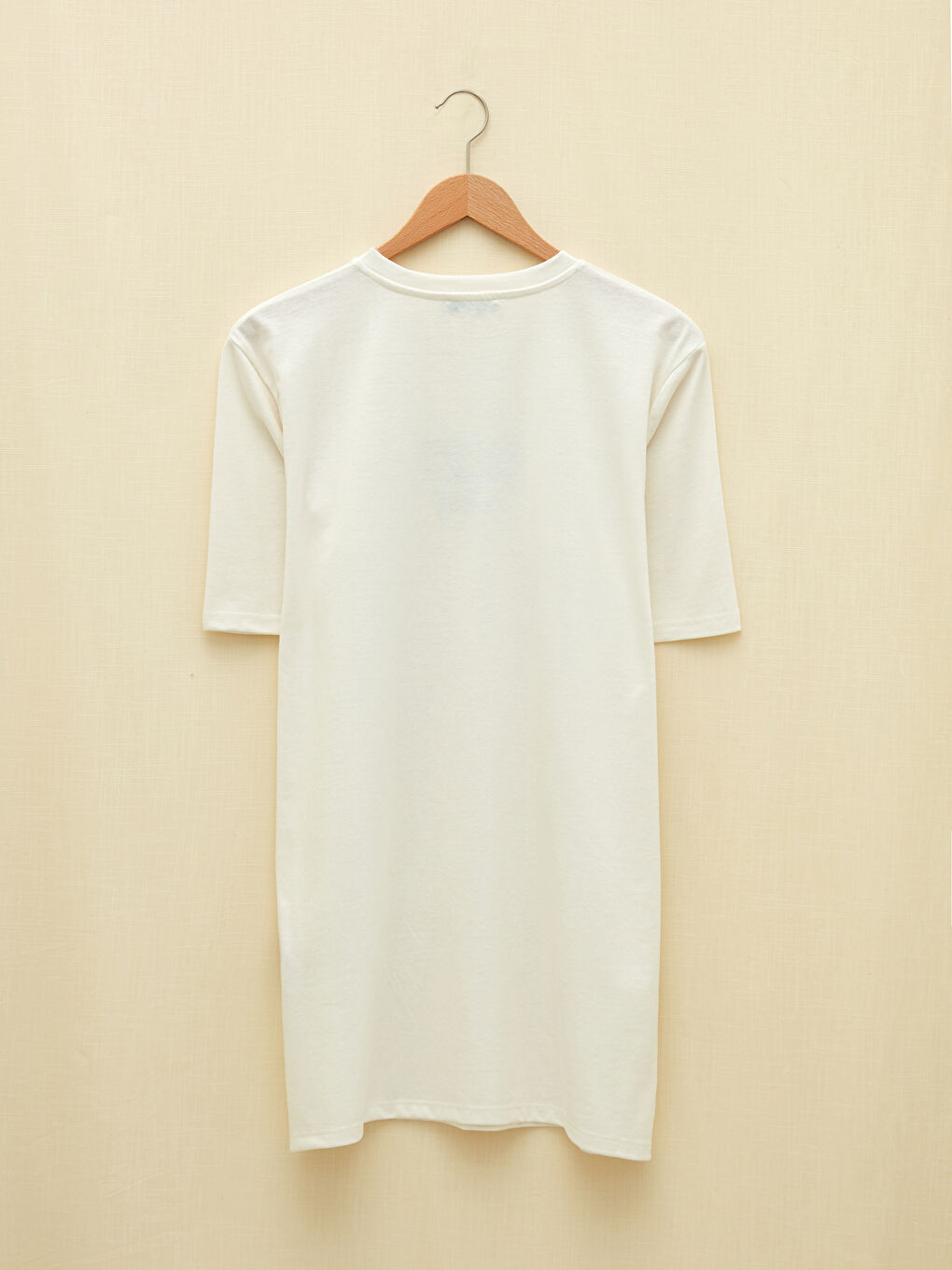 Ekru Bisiklet Yaka Baskılı Kısa Kollu Kadın Tunik-5