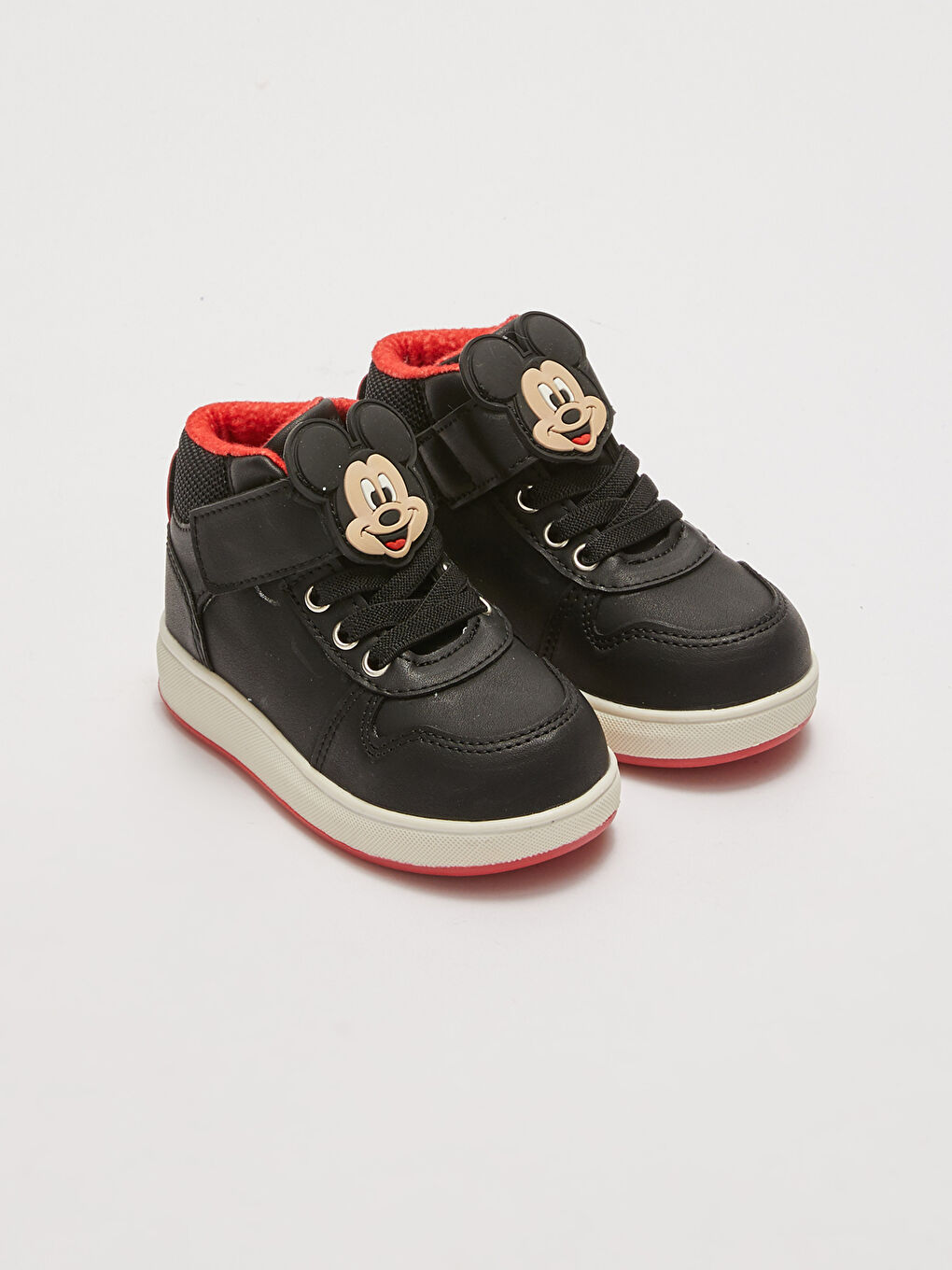 Siyah Mickey Mouse Lisanslı Patch Detaylı Bağcık ve Cırt Cırtlı Erkek Bebek Günlük Bilekli Ayakkabı