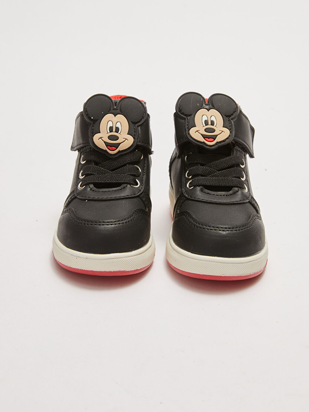 Siyah Mickey Mouse Lisanslı Patch Detaylı Bağcık ve Cırt Cırtlı Erkek Bebek Günlük Bilekli Ayakkabı-1
