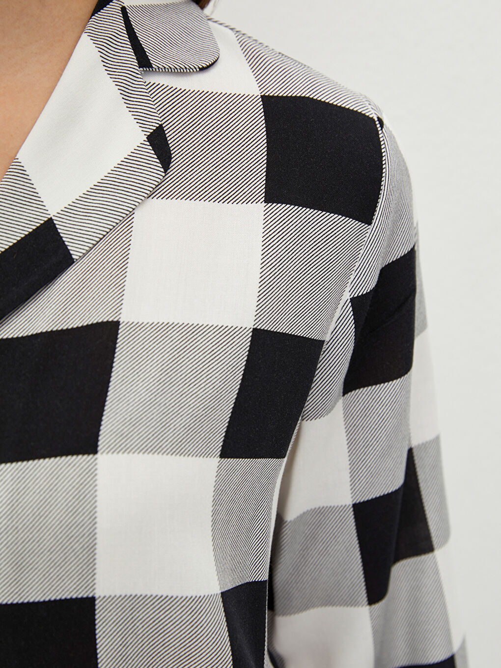 Shirt Collar Plaid Long Sleeve Viscose Women's Pajamas Set-4