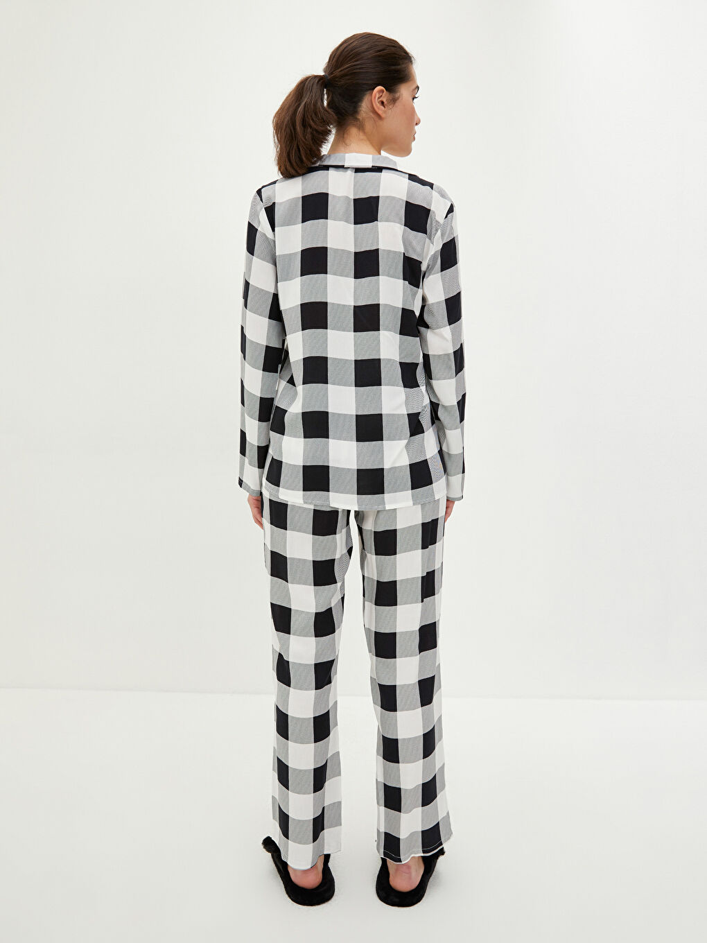 Shirt Collar Plaid Long Sleeve Viscose Women's Pajamas Set-5