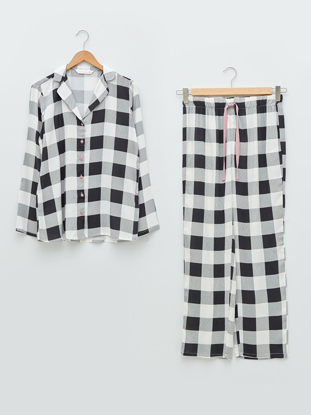 Shirt Collar Plaid Long Sleeve Viscose Women's Pajamas Set-6