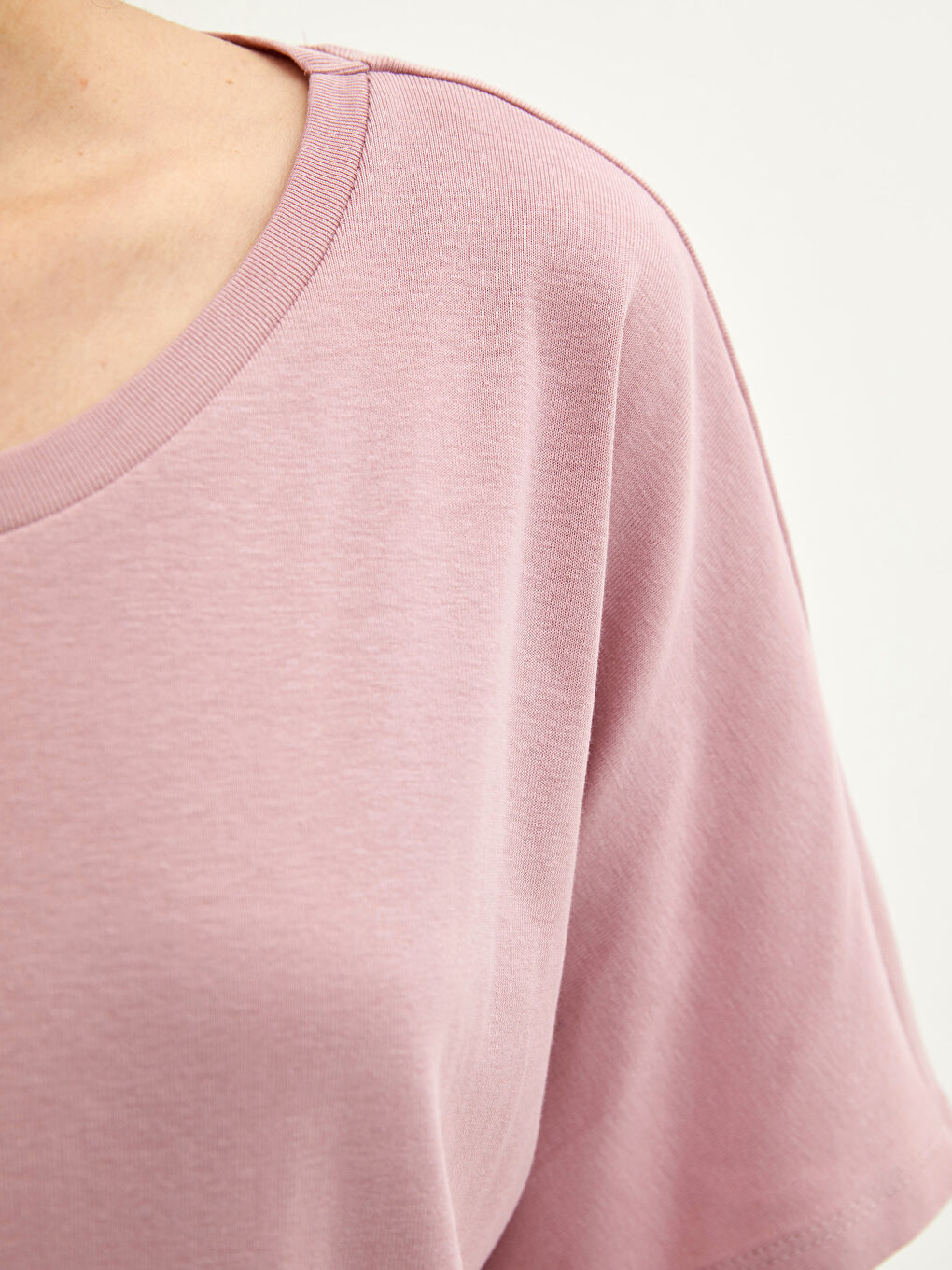 Lila Bisiklet Yaka Düz Kısa Kollu Pamuklu Kadın Pijama Takımı-3