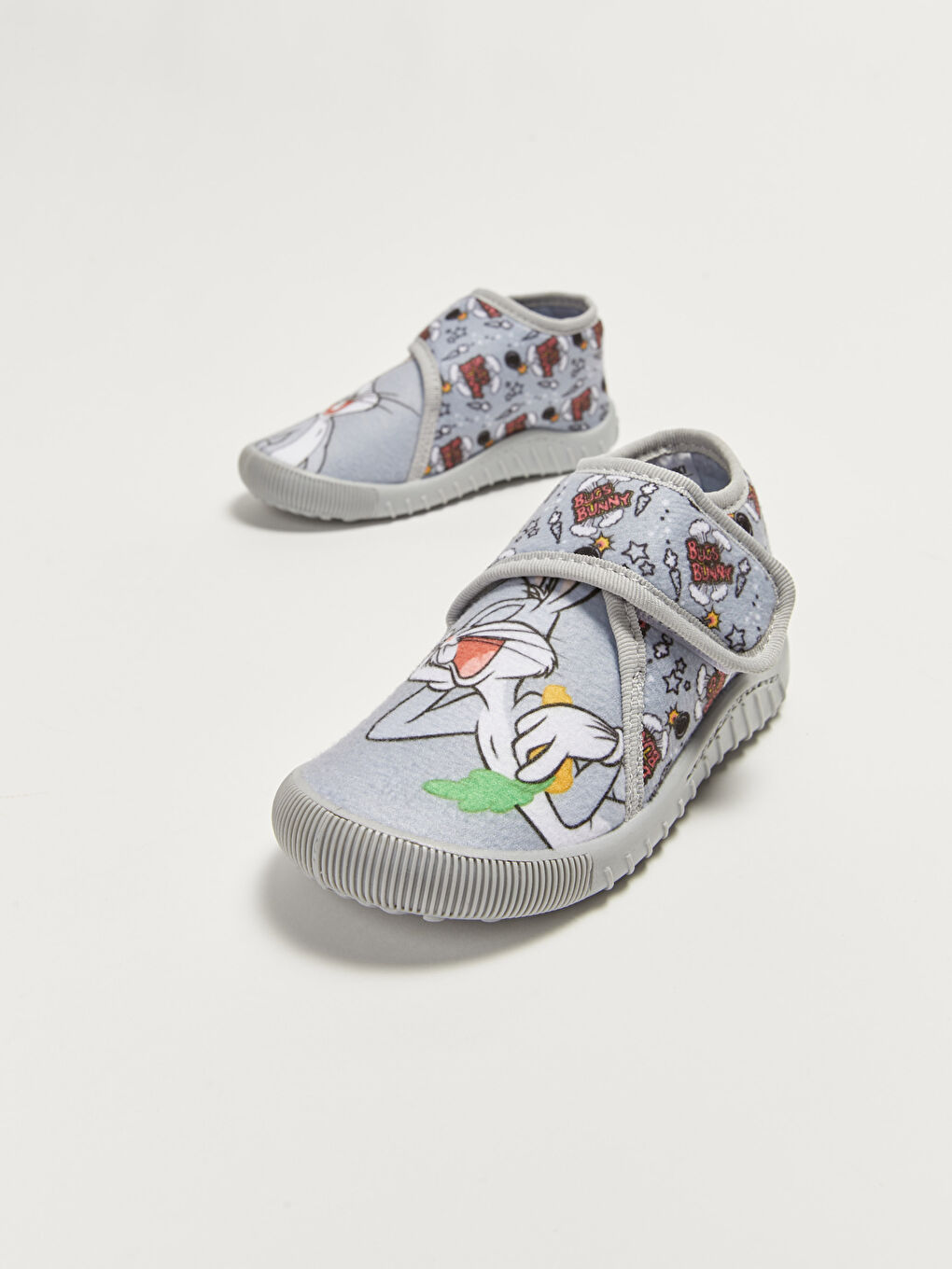 Gri Bugs Bunny Lisanslı Cırt Cırtlı Erkek Bebek Panduf-2