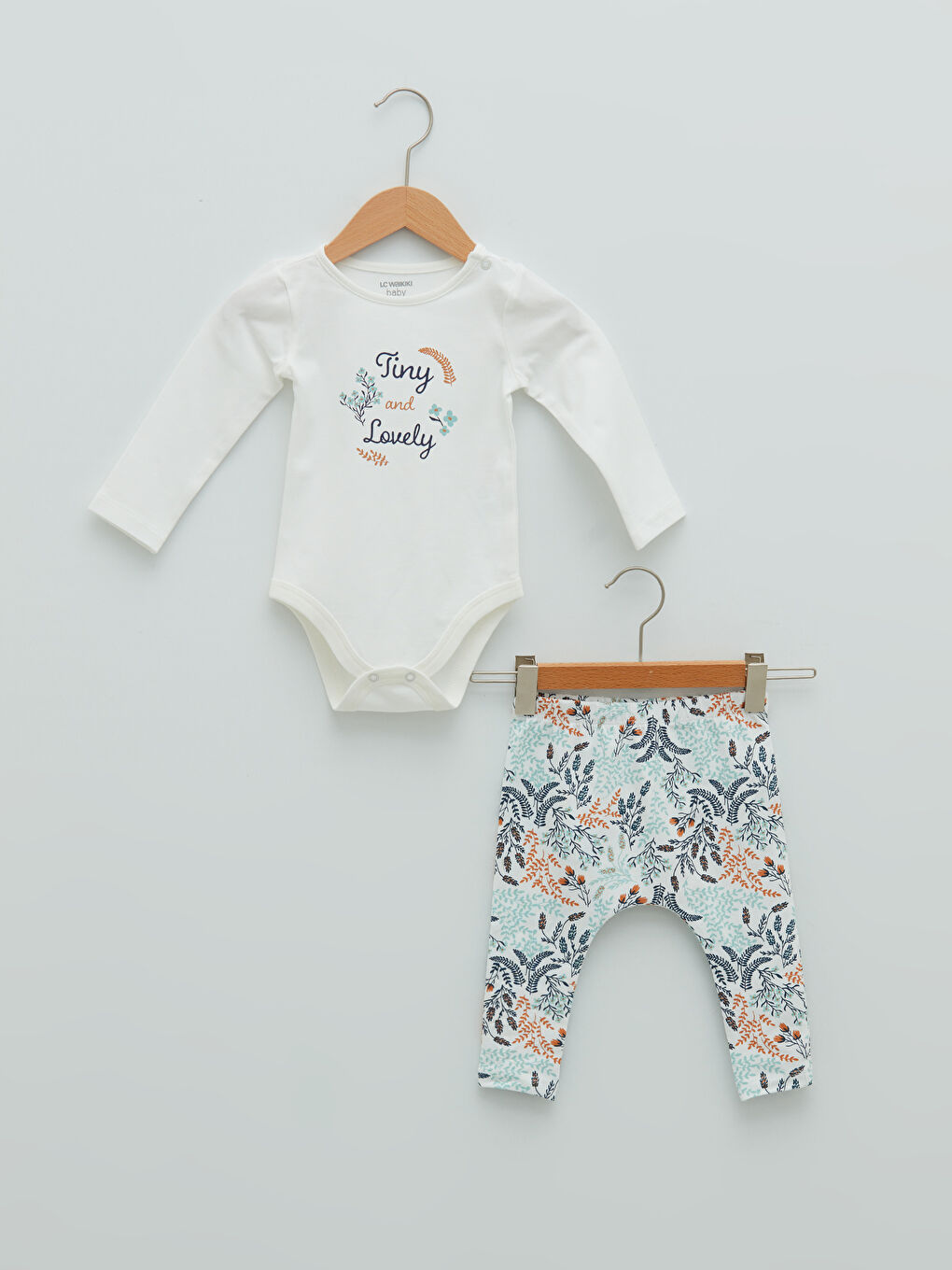 Ensemble 2 Pièces Bébé Fille Body et Pantalon en Coton Imprimé à Manches Longues et Col Rond