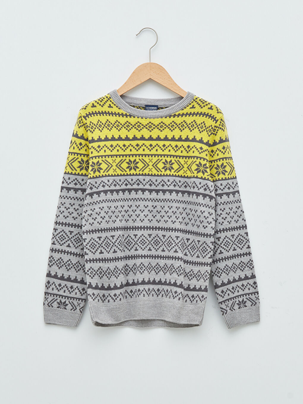 Crew Neck Patterned Long Sleeve Boy Thin Tricot Sweater