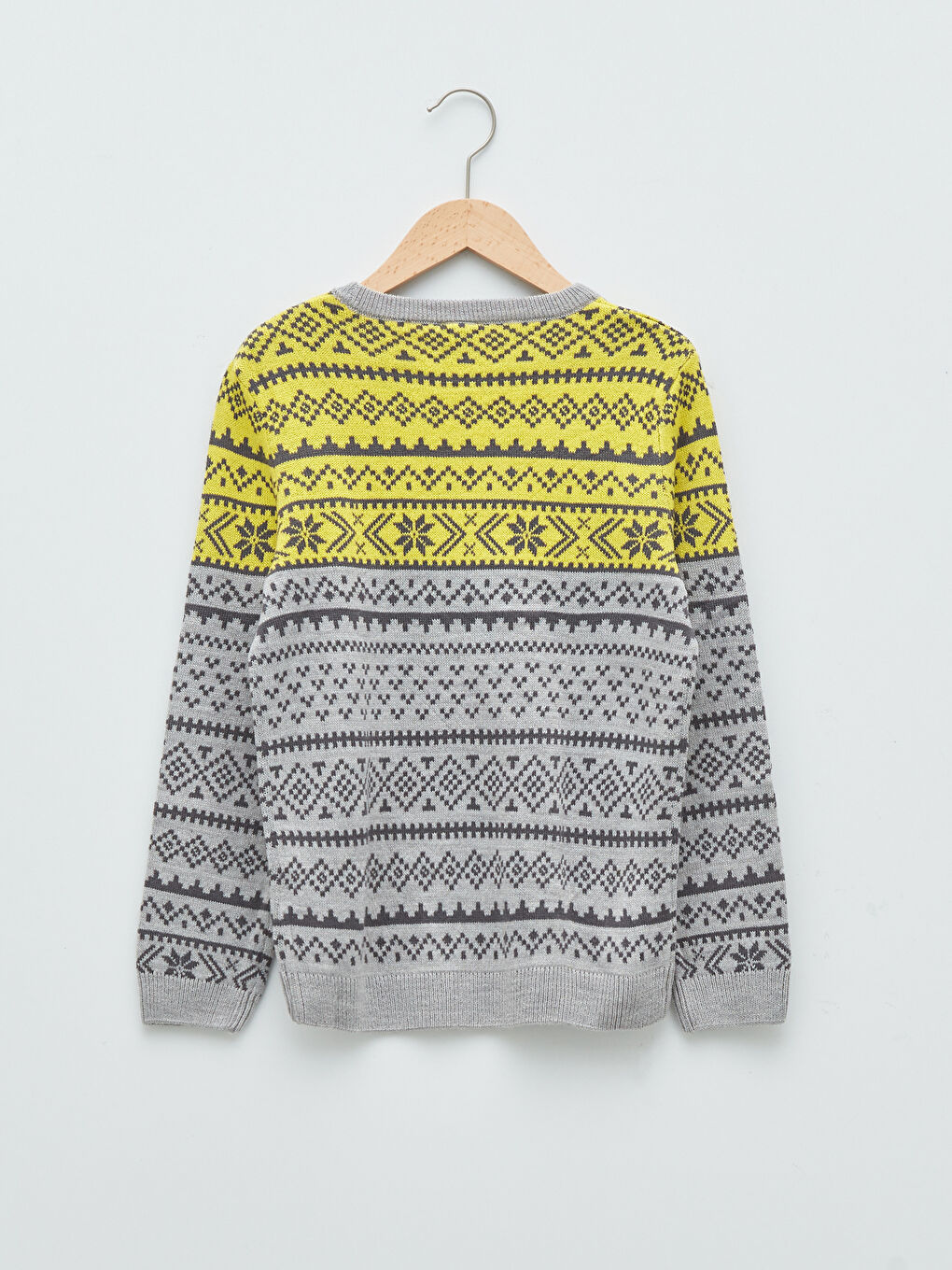 Crew Neck Patterned Long Sleeve Boy Thin Tricot Sweater-1