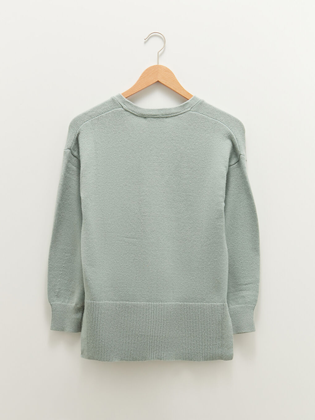 әйелдерге арналған трикотаж өрнексіз ұзын жең v жағалы жемпір-5