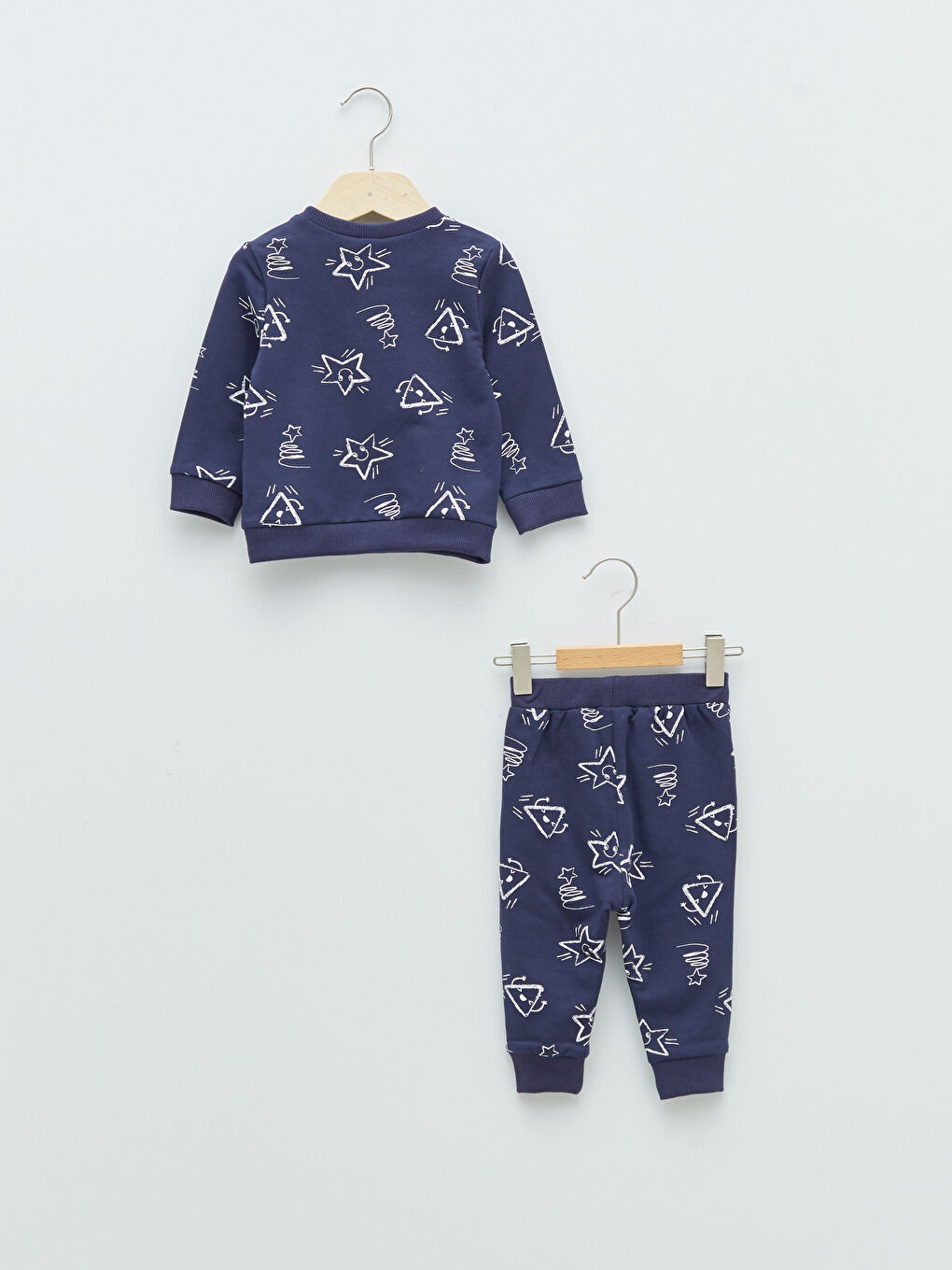 Lacivert Bisiklet Yaka Uzun Kollu Baskılı Erkek Bebek Sweatshirt ve Jogger Pantolon 2'li Takım-1