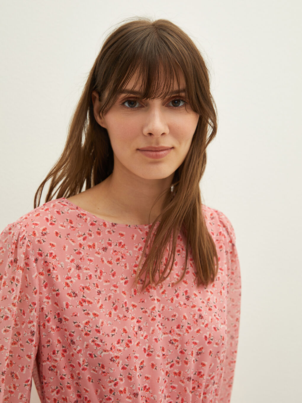 LCWAIKIKI Classic Crew Neck Floral Long Sleeve Waist Tie Detailed Chiffon Women's Dress -W1EE11Z8-LT4