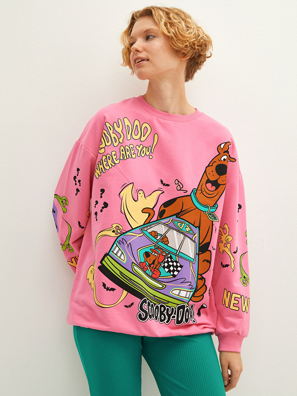 Sweat-shirt à Col Rond Scooby Doo Imprimé à Manches Longues pour Femmes-1