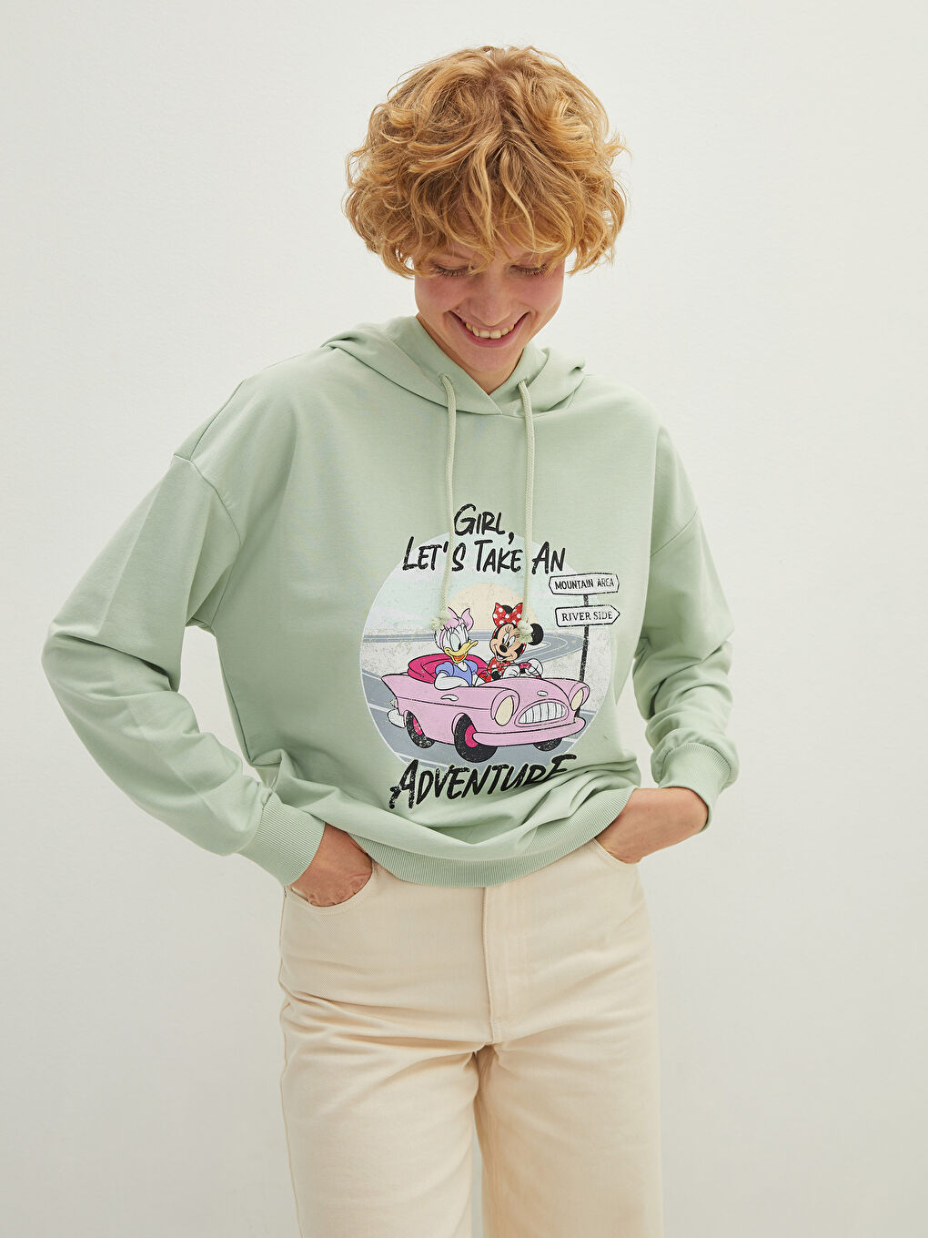 әйелдерге арналған минни маус принтті ұзын жең капюшонды худи