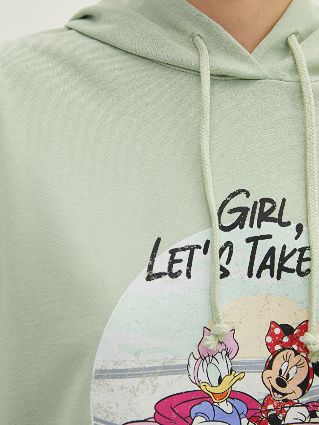 әйелдерге арналған минни маус принтті ұзын жең капюшонды худи-2