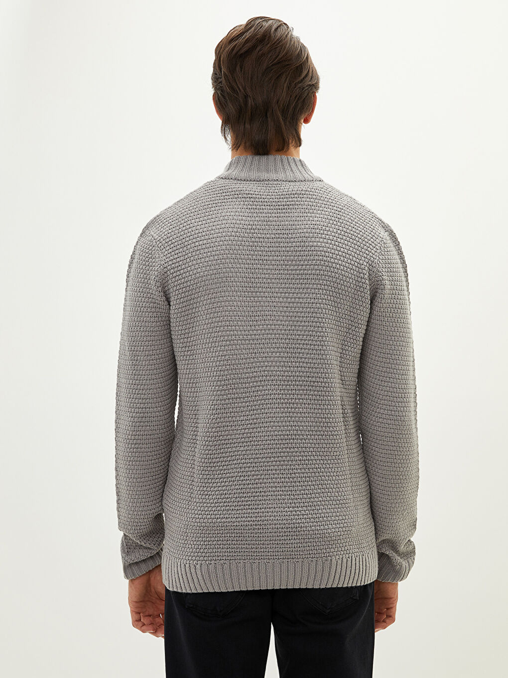 Cardigan en Tricot à Manches Longues avec Col Roulé pour Hommes de Coupe Standard-4