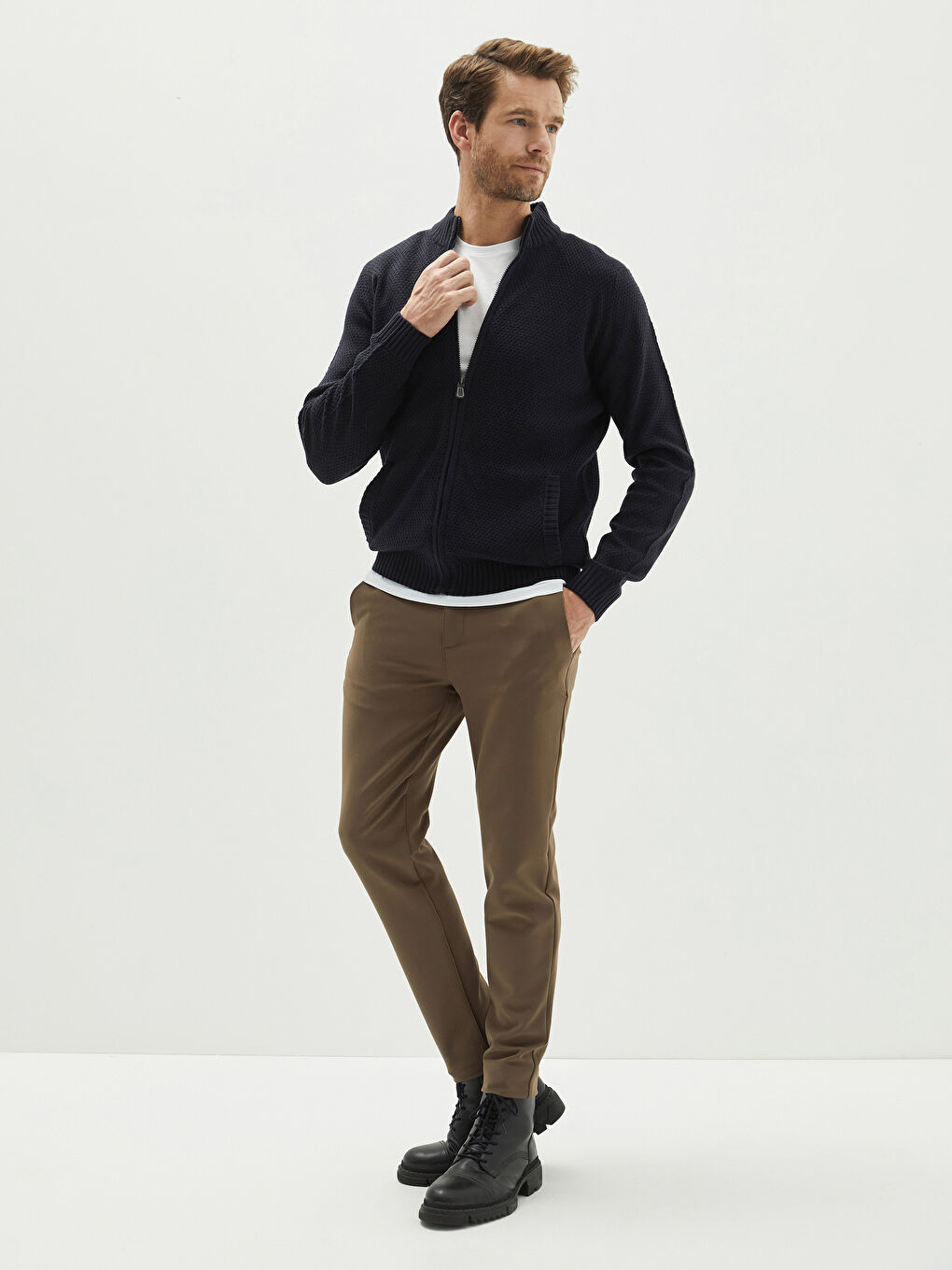 Standard Fit Turtle Neck Long Sleeve Men's Tricot Cardigan-2