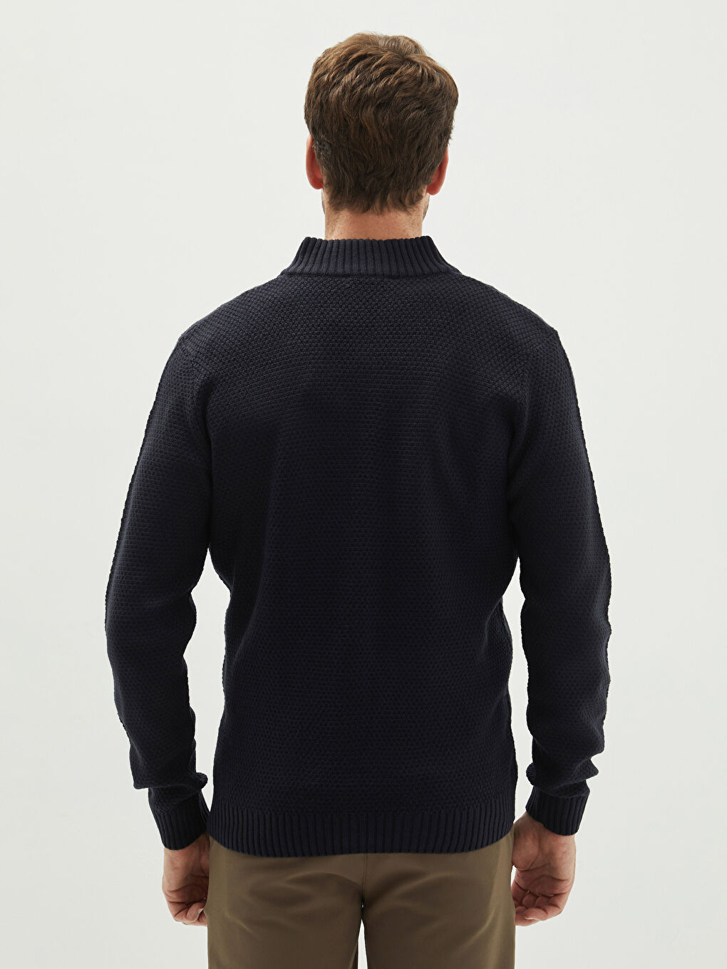 Standard Fit Turtle Neck Long Sleeve Men's Tricot Cardigan-4