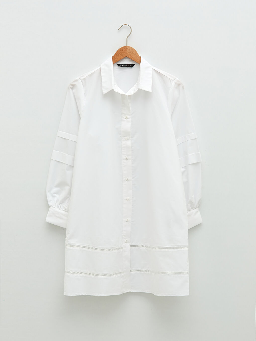 Beyaz Düz Poplin Kadın Gömlek Tunik-4