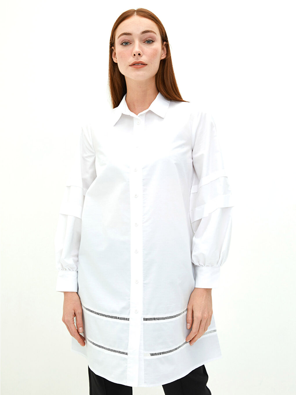 Beyaz Düz Poplin Kadın Gömlek Tunik
