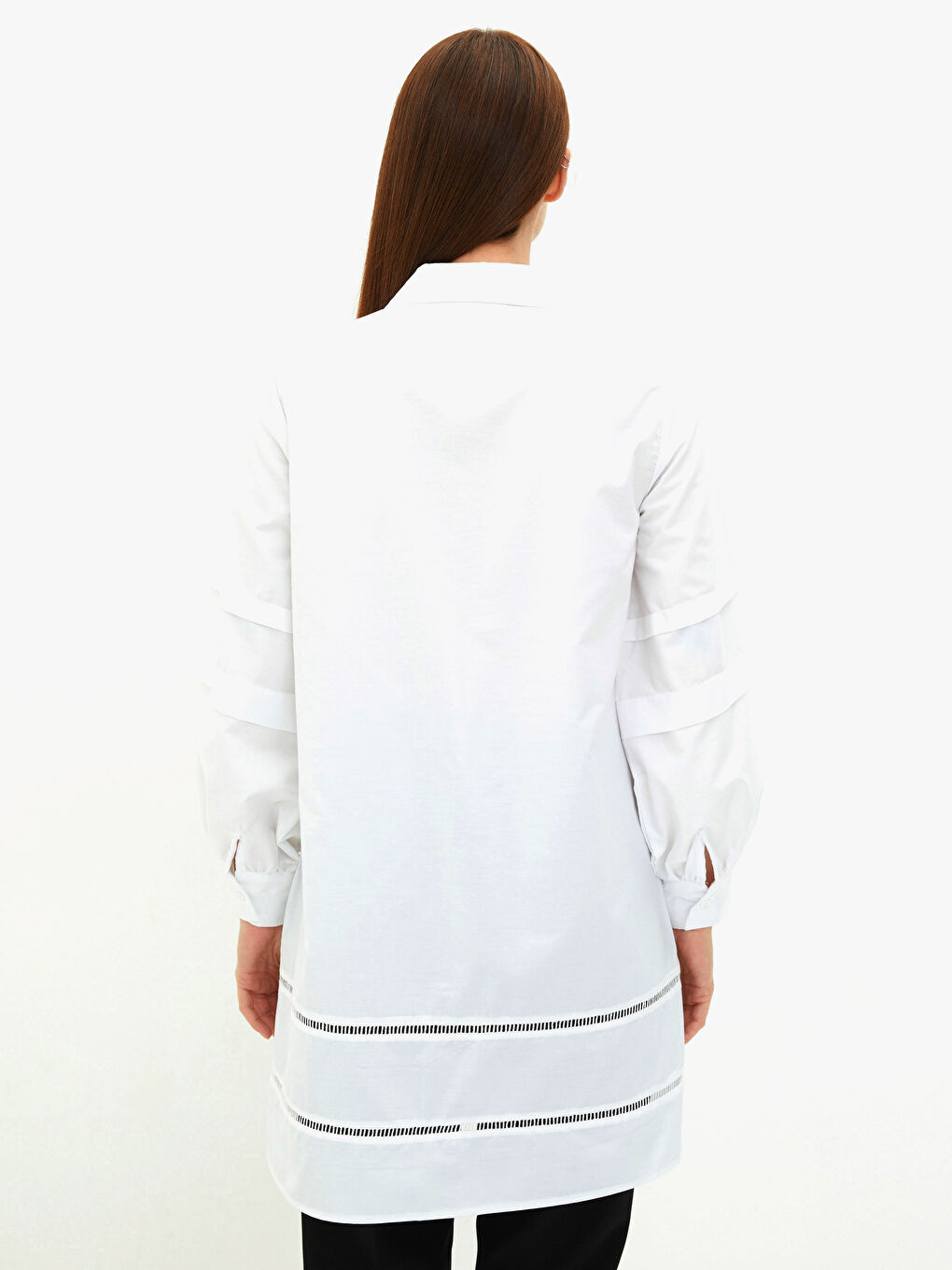 Beyaz Düz Poplin Kadın Gömlek Tunik-3