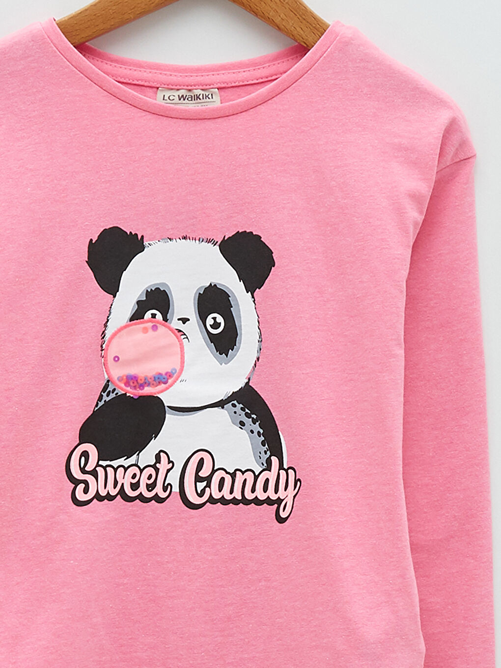 Pembe Bisiklet Yaka Baskılı Uzun Kollu Kız Çocuk Tişört-2