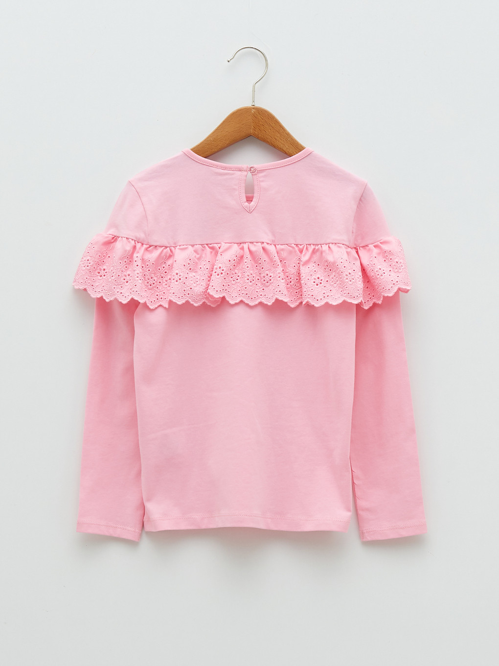 Pembe Bisiklet Yaka Basic Fisto Detaylı Uzun Kollu Kız Çocuk Tişört-1