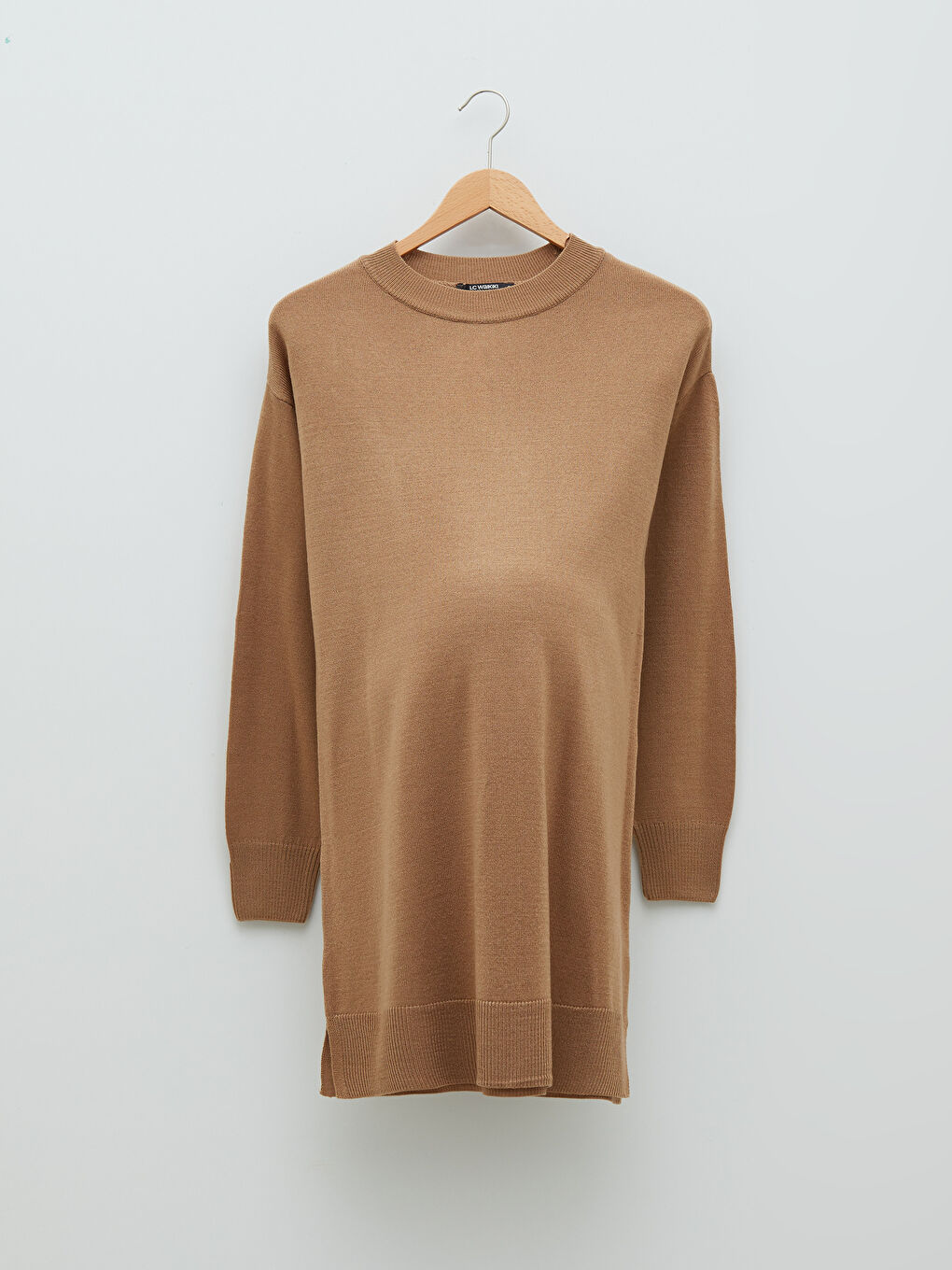 Kahverengi Bisiklet Yaka Düz Uzun Kollu Hamile Triko Tunik-5