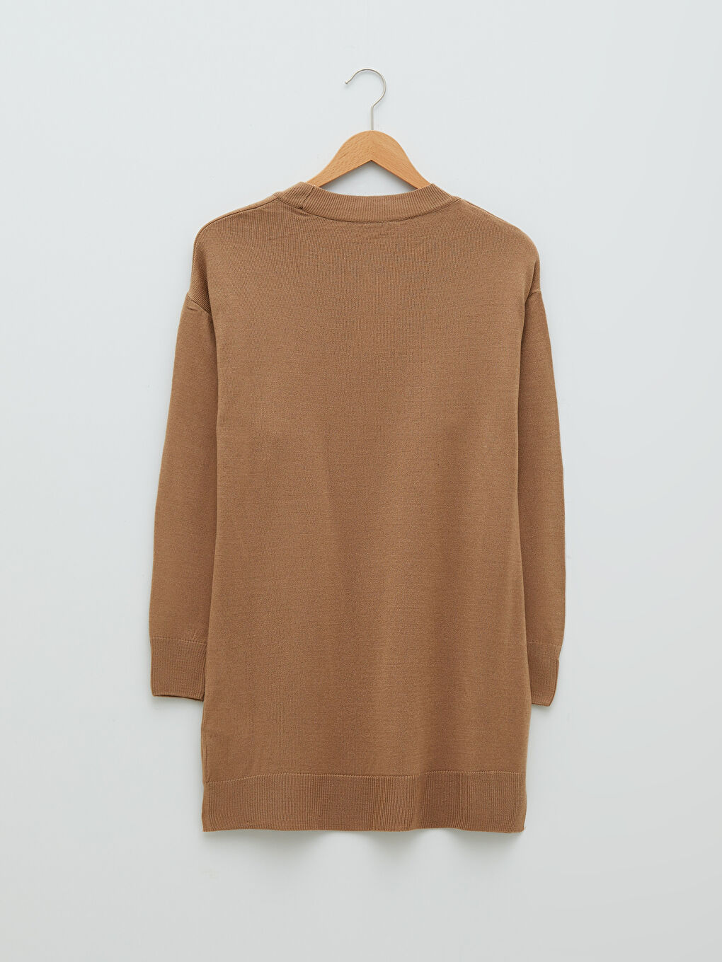 Kahverengi Bisiklet Yaka Düz Uzun Kollu Hamile Triko Tunik-6