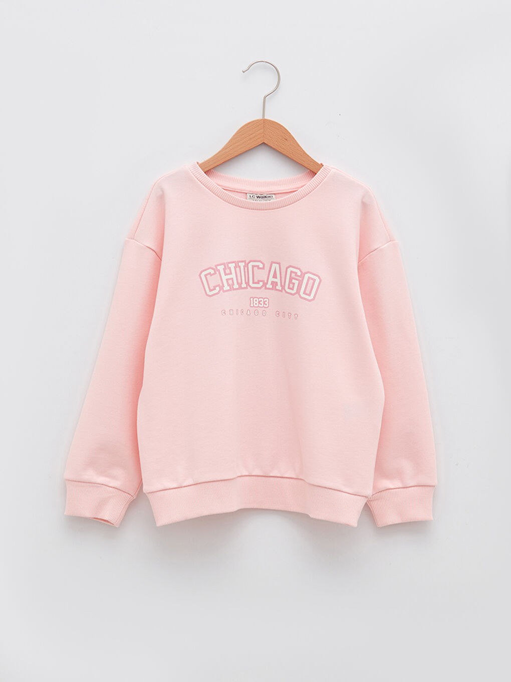 Pembe Bisiklet Yaka Baskılı Uzun Kollu Kız Çocuk Sweatshirt